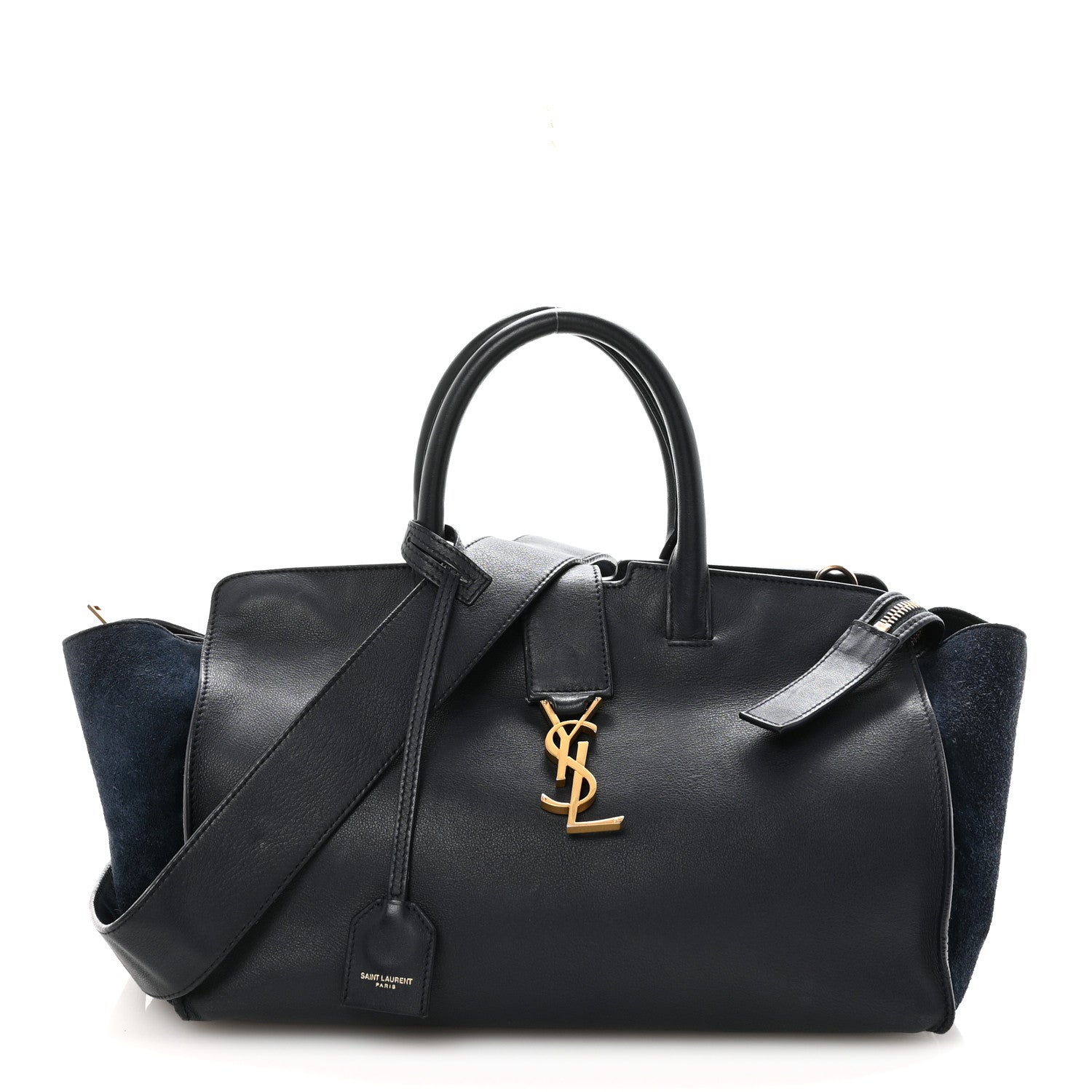 Saint Laurent Calfskin Suede Small Monogram Downtown Cabas Navy Blue 1 of 9