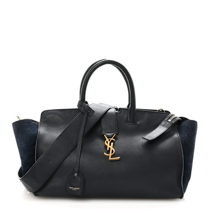 Saint Laurent Calfskin Suede Small Monogram Downtown Cabas Navy Blue 1 of 9