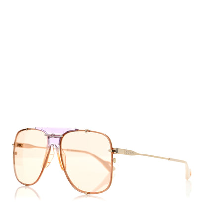 Gucci Metal Square Frame Sunglasses GG0739S Pink Brown 1 of 8