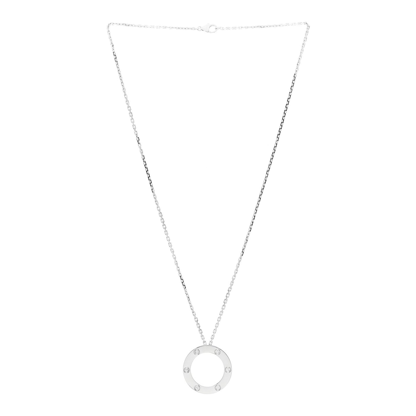 18K White Gold 6 Diamonds LOVE Pendant Necklace