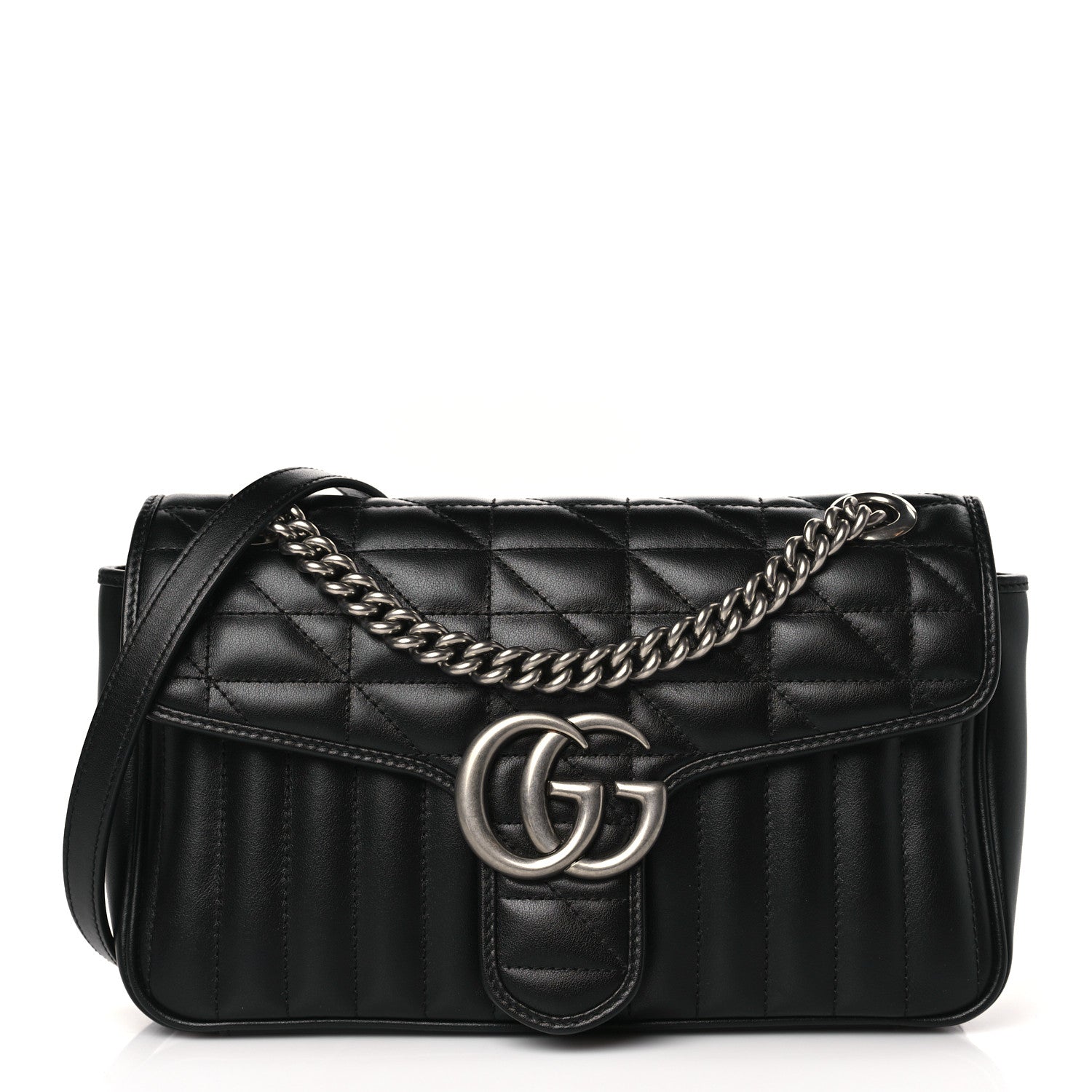 Gucci Calfskin Matelasse Aria Small GG Marmont Shoulder Bag Black 1 of 8