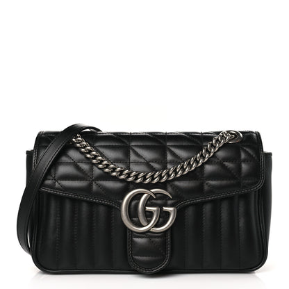 Gucci Calfskin Matelasse Aria Small GG Marmont Shoulder Bag Black 1 of 8
