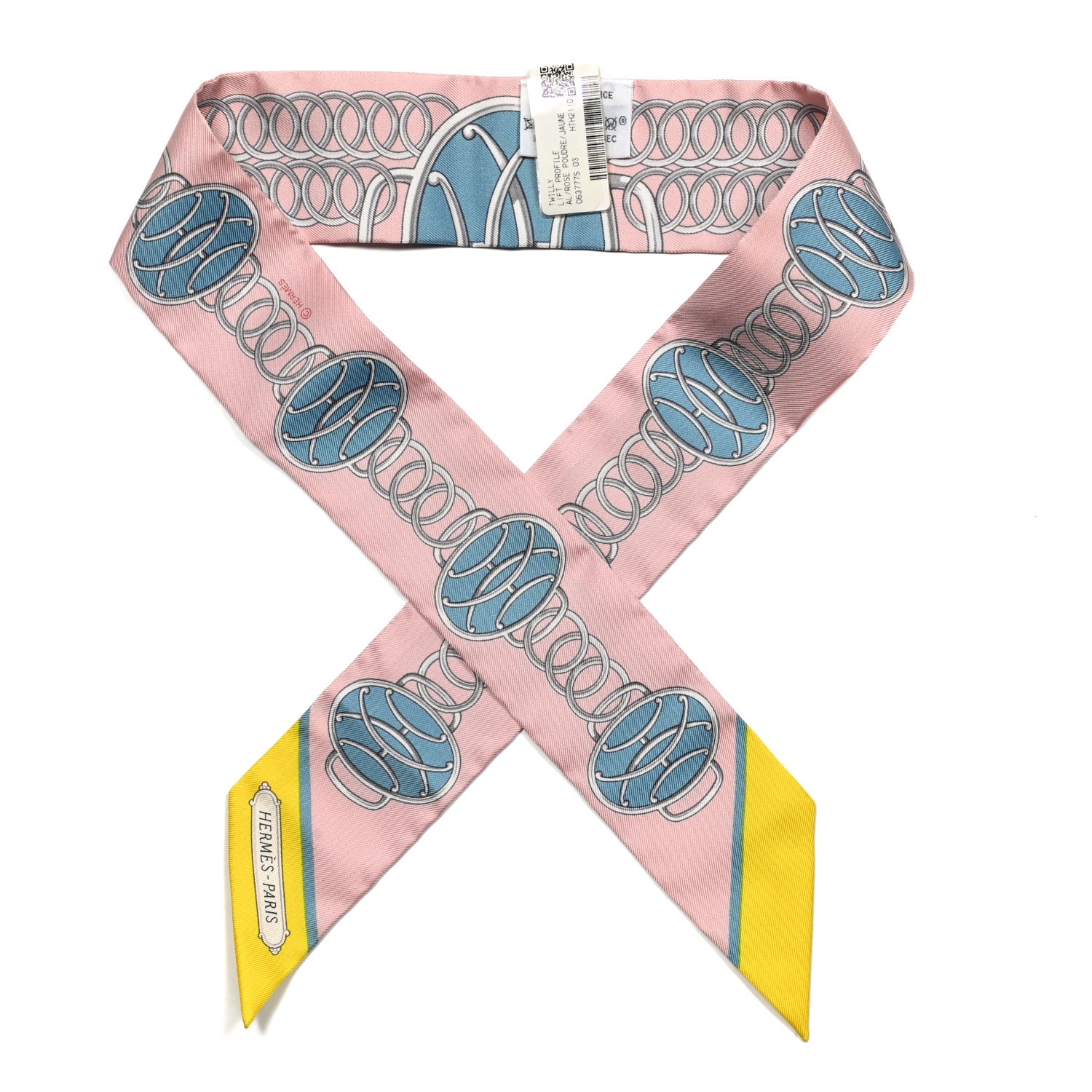 Hermes Silk Lift Profile Twilly Rose Poudre Jaune 1 of 5
