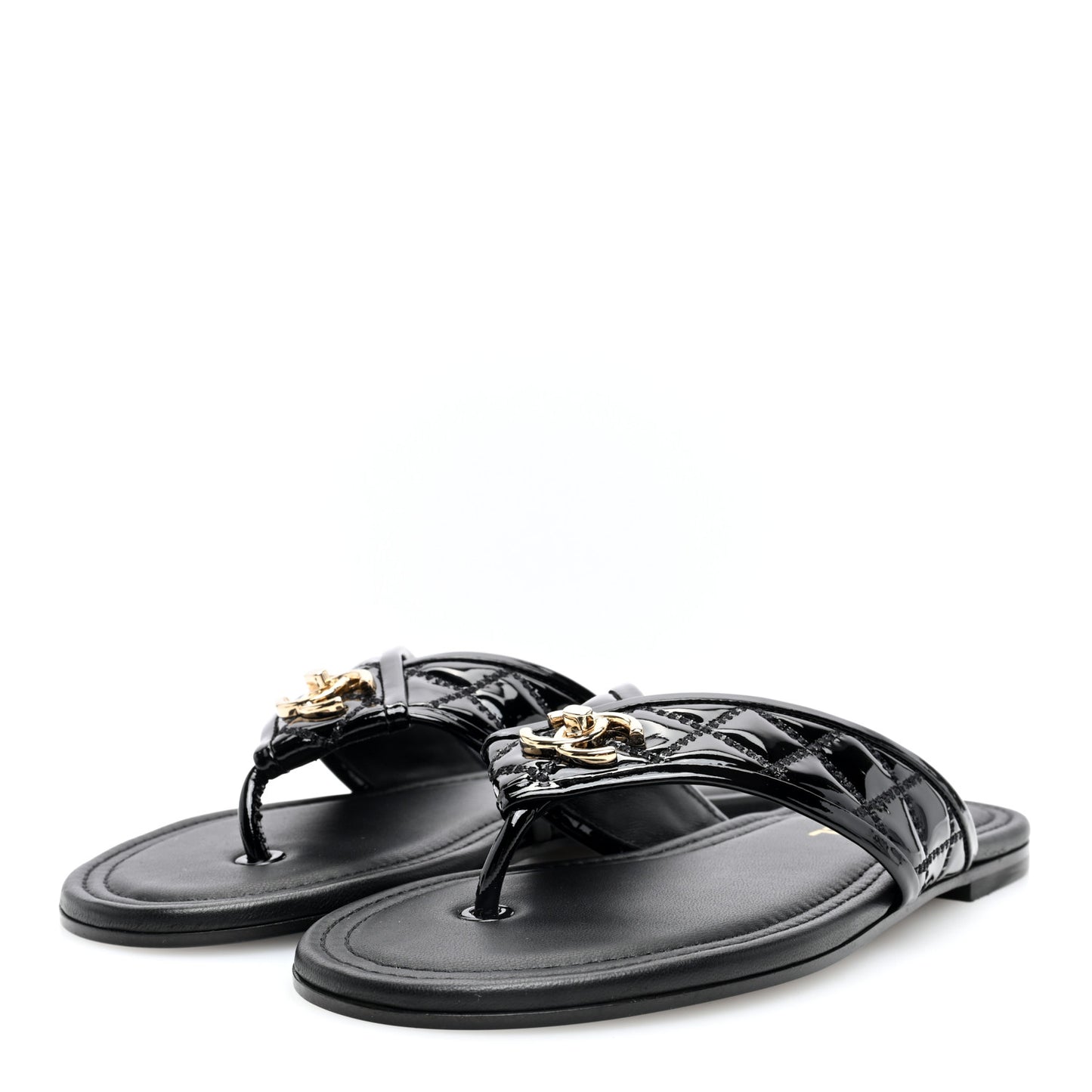 Patent Quilted CC Sandals 36 Black