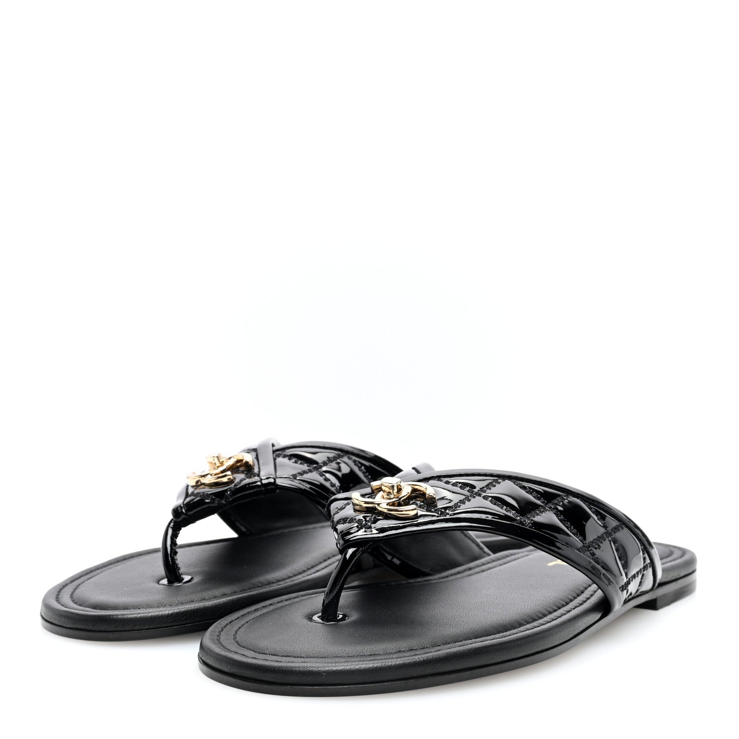 Chanel Patent Quilted CC Sandals 36 Black 2 of 8