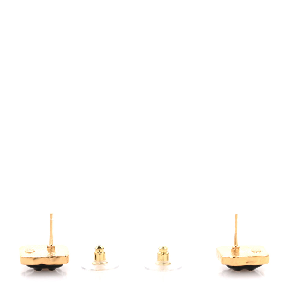 Metal Enamel CC Square Earrings Gold Black