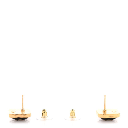 Chanel Metal Enamel CC Square Earrings Gold Black 2 of 4