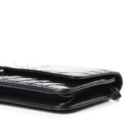 Chanel Patent Metallic Crumpled Calfskin Chevron Quilted Wallet On Chain WOC Black 7 of 14