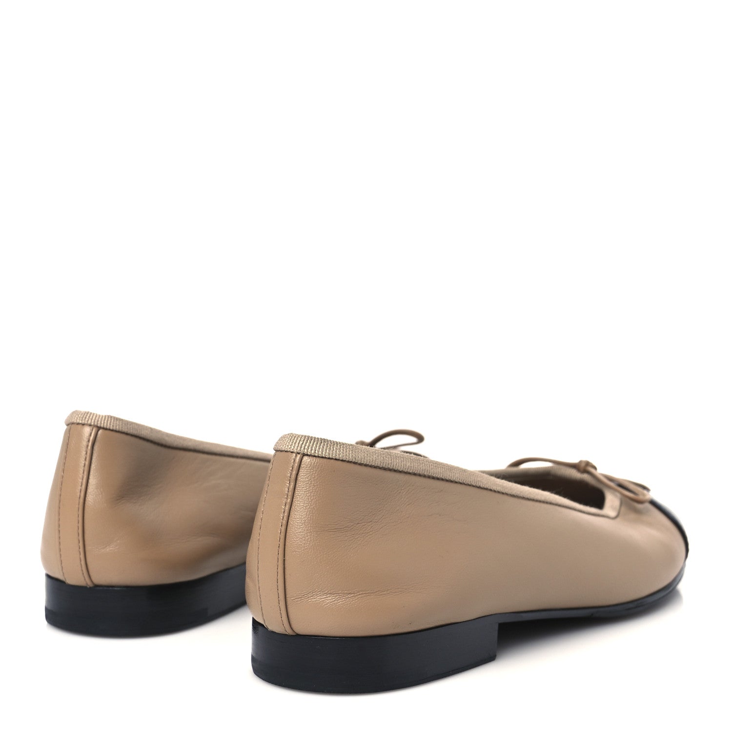 Chanel Lambskin Cap Toe CC Ballerina Flats 36 Beige Black 1760925