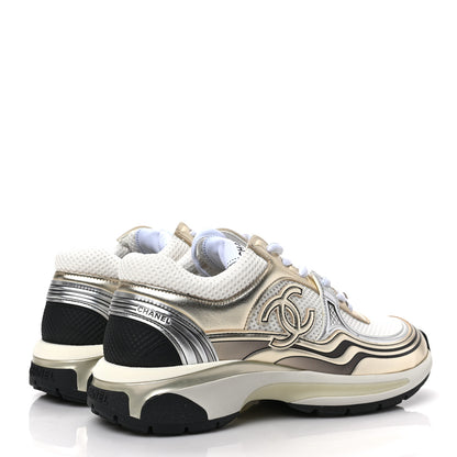 Chanel Fabric Laminated Calfskin Stretch CC Sneakers 37 White Gold Silver 4 of 8