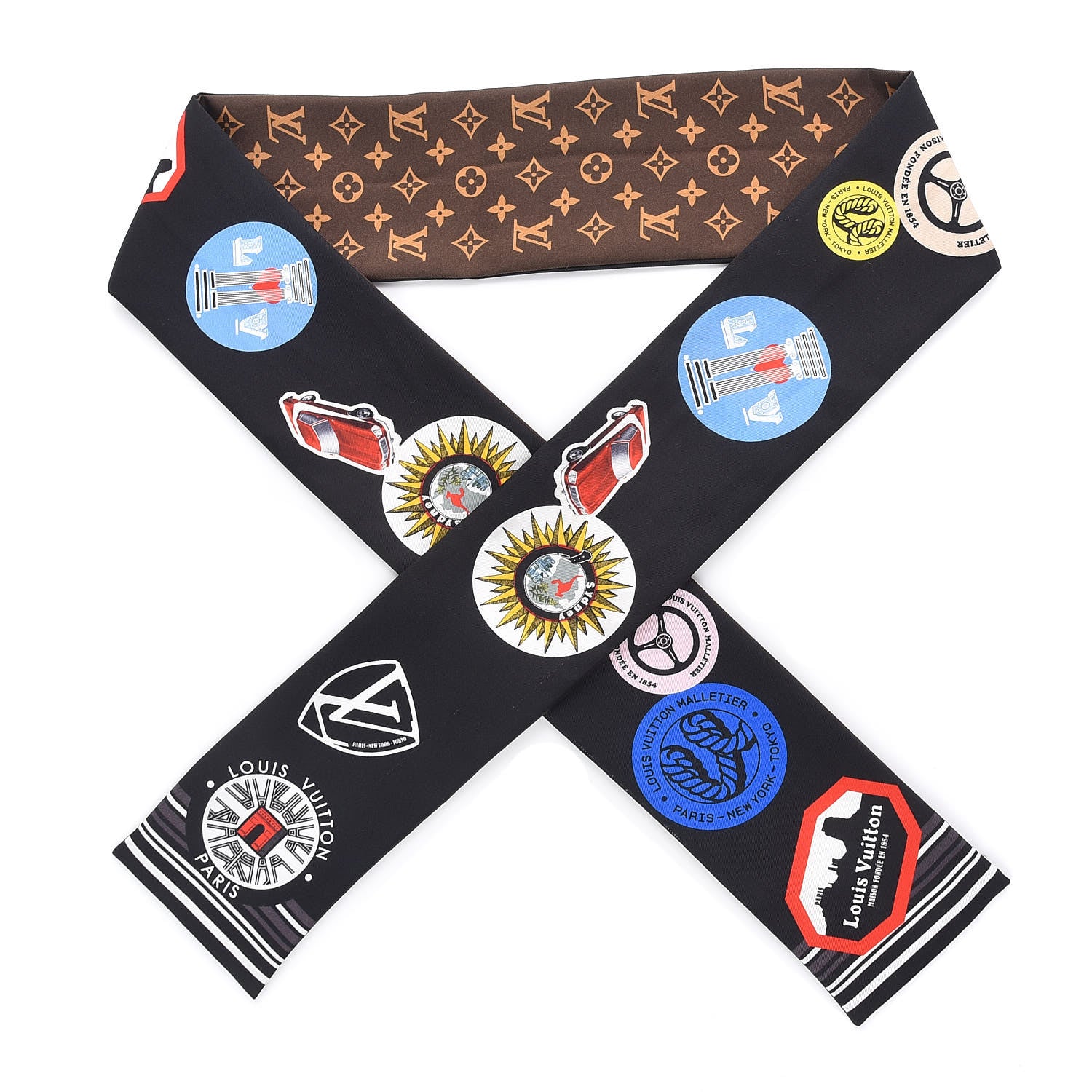 Louis Vuitton Silk Monogram World Tour Stickers Bandeau Black 1 of 3