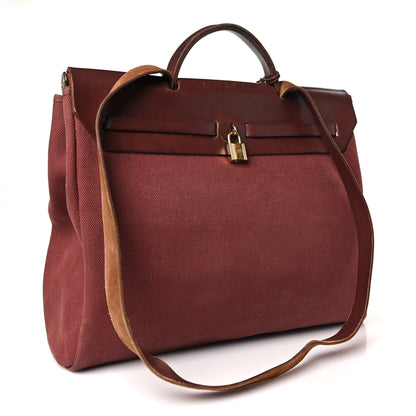 Hermes Toile Calfskin Herbag 39 GM Rouge H 4 of 15