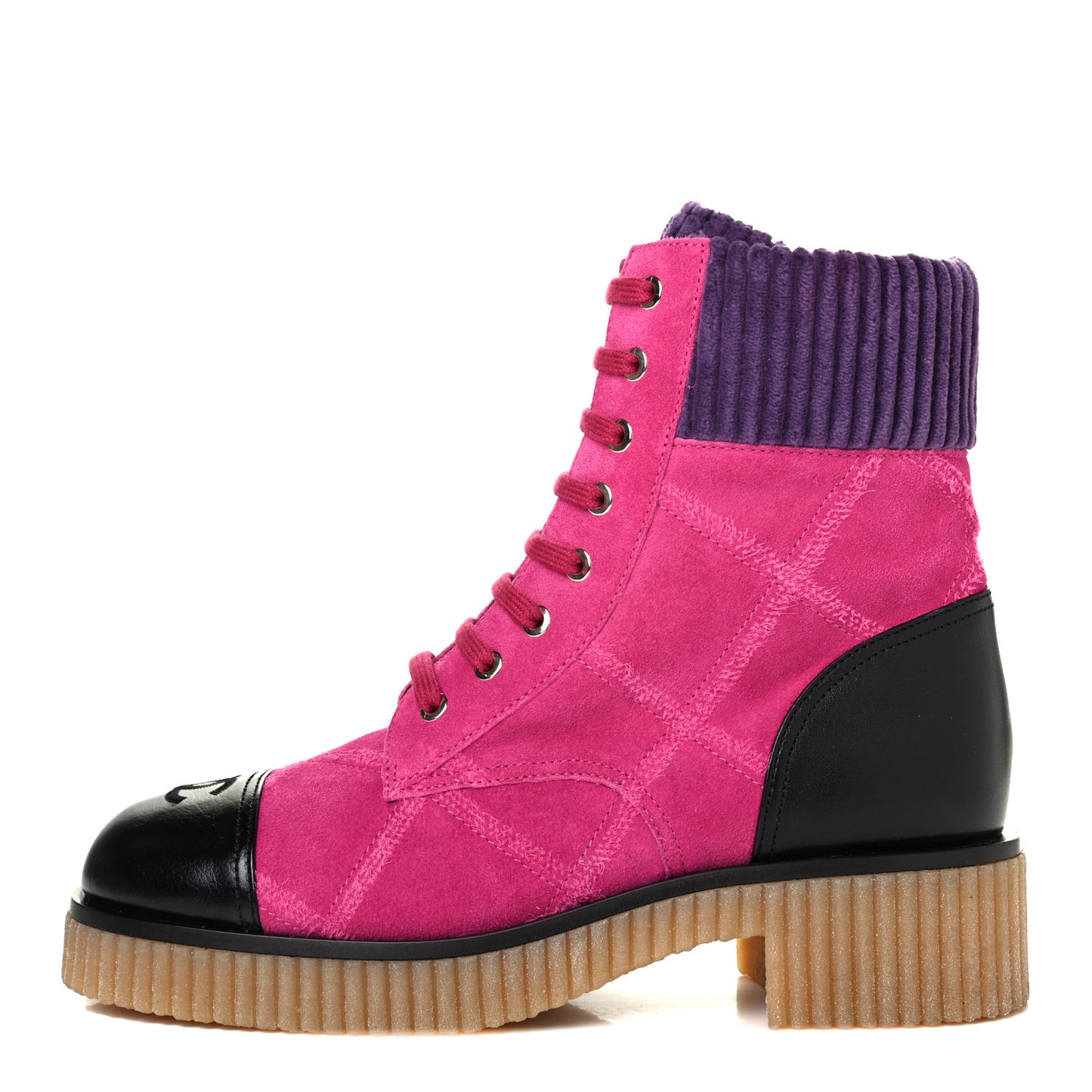 Suede Calfskin Velvet Lace Up Boots 40 Pink Black Purple