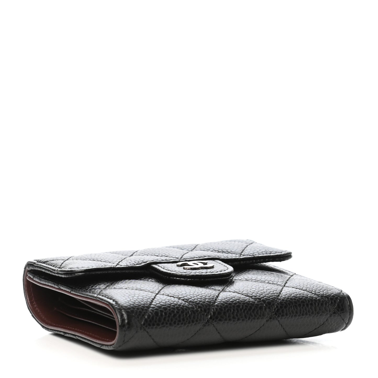Caviar Quilted Compact Flap Wallet Black