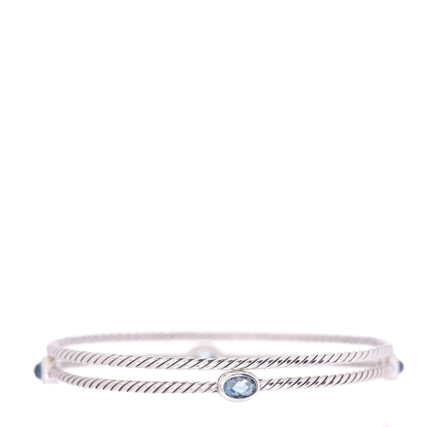 David Yurman Sterling Silver Hampton Blue Topaz Color Classics Bangle Bracelet Set of 2 3 of 4