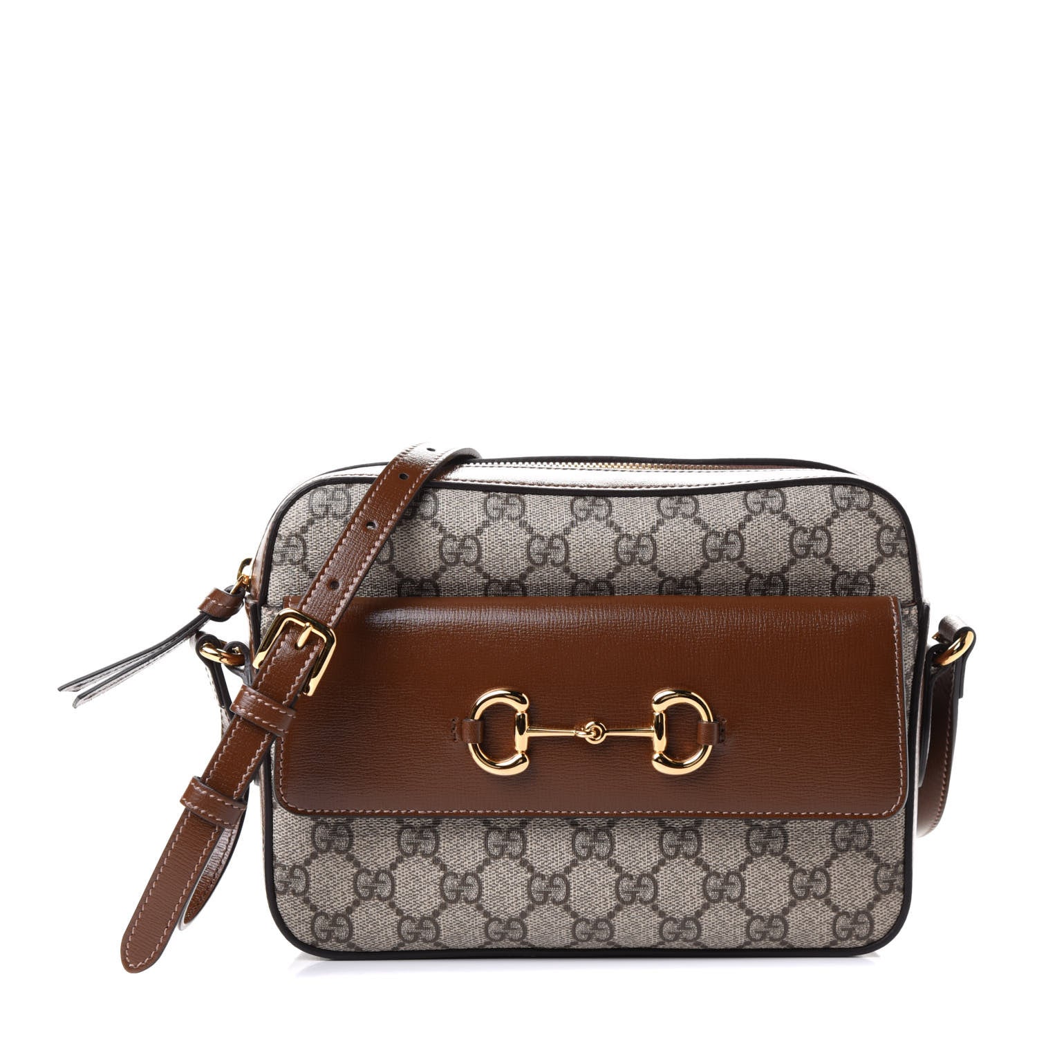 Gucci GG Supreme Monogram Small Horsebit 1955 Shoulder Bag Beige Brown Sugar 1 of 4