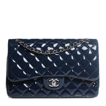 Chanel Patent Calfskin Quilted Jumbo Double Flap Blue 1 of 13
