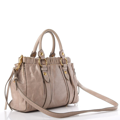 Miu Miu Vitello Lux Gathered Tote Pomice 4 of 16
