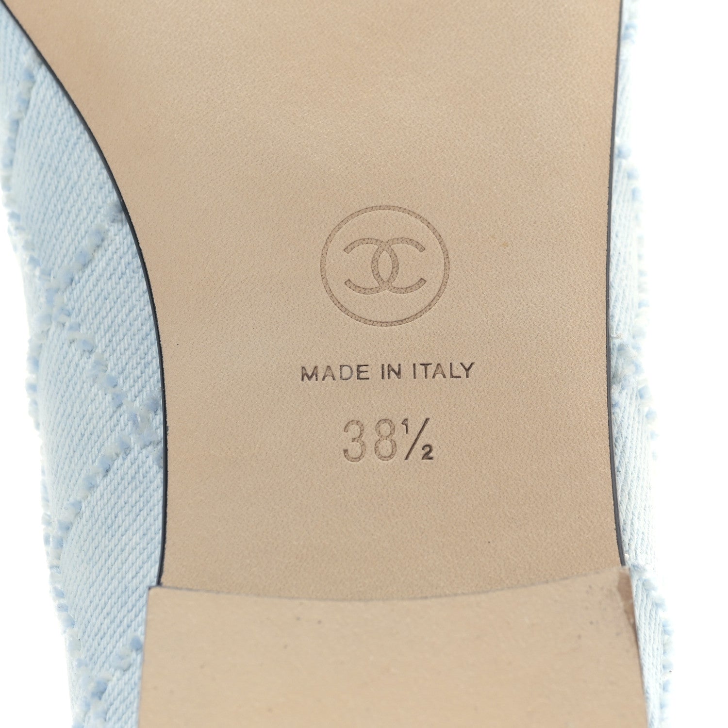 Chanel Denim Embroidered Grosgrain CC Cap Toe Ballerina Flats 38.5 Light Blue Black 6 of 9