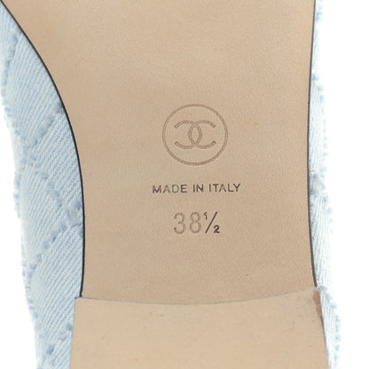 Chanel Denim Embroidered Grosgrain CC Cap Toe Ballerina Flats 38.5 Light Blue Black 6 of 9
