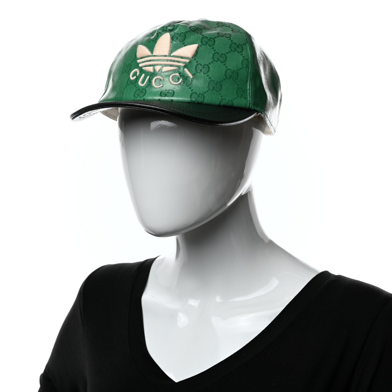Gucci X ADIDAS Crystal Monogram Textured Dollar Calfskin Trefoil Embroidered Stefanos Baseball Hat New Shamarock Black 2 of 8