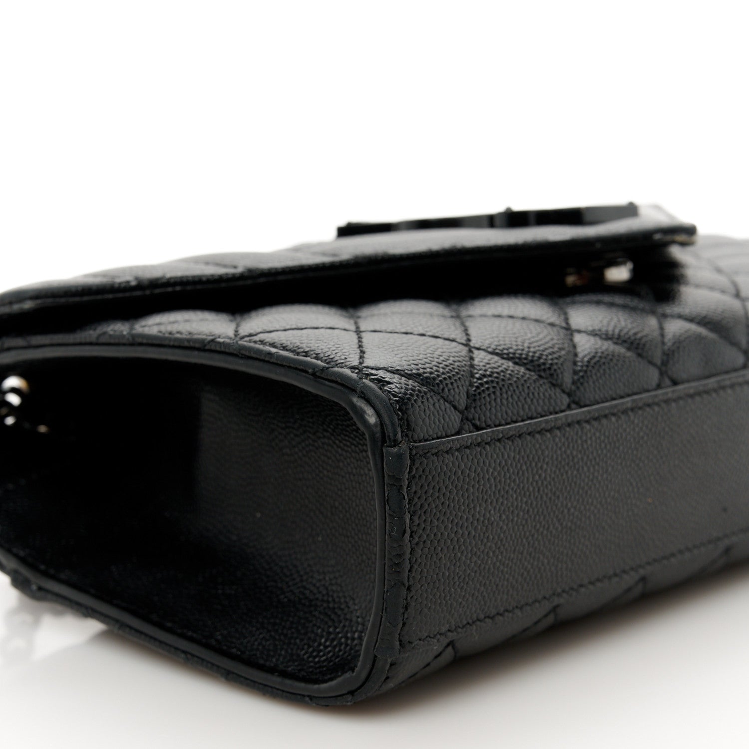 Saint Laurent Grain De Poudre Textured Mixed Matelasse Triquilt Small Monogram Monochrome Satchel Black 9 of 14