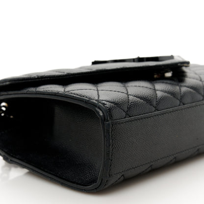 Saint Laurent Grain De Poudre Textured Mixed Matelasse Triquilt Small Monogram Monochrome Satchel Black 9 of 14