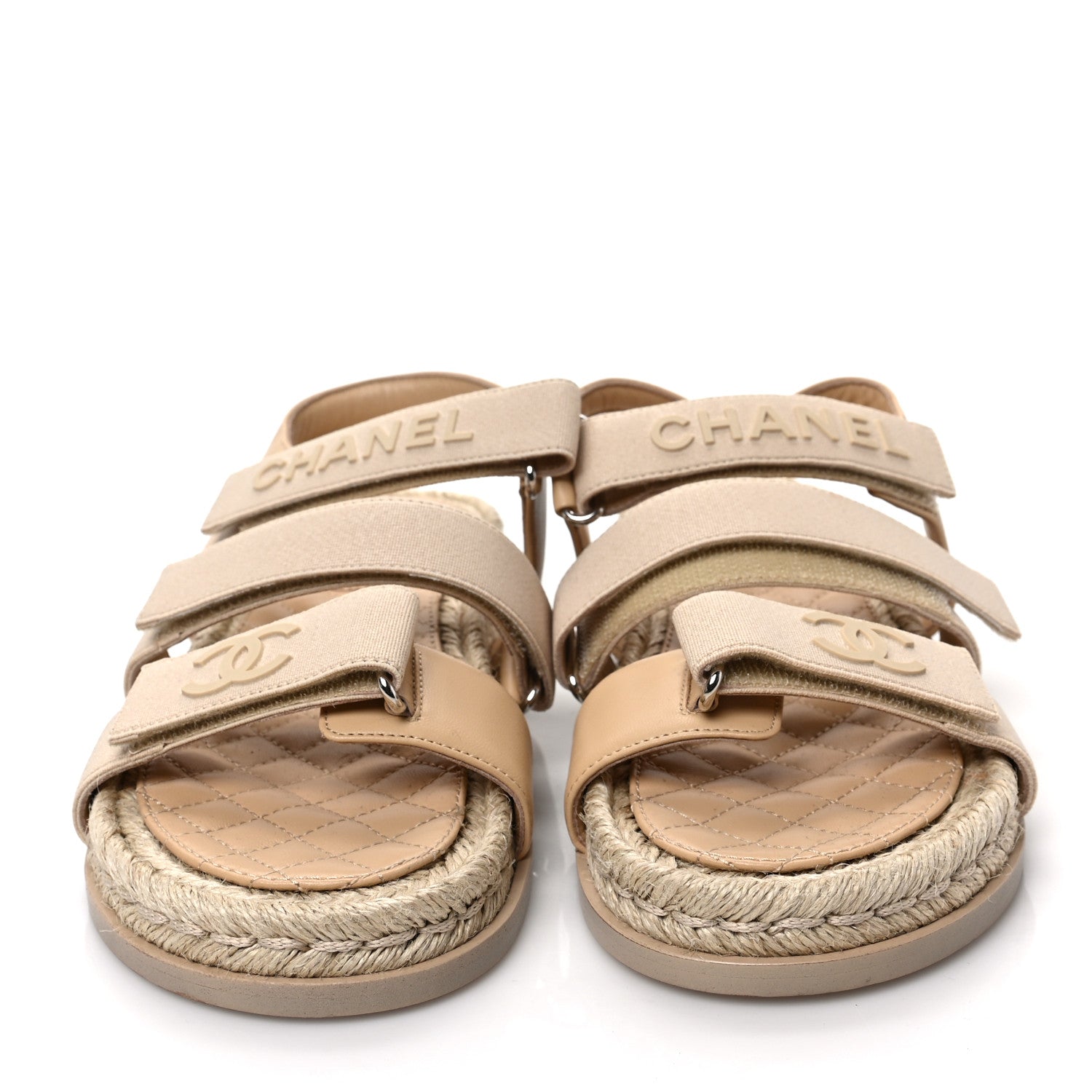 Chanel Stretch Fabric Lambskin CC Flat Sandals 37 Beige 2 of 7