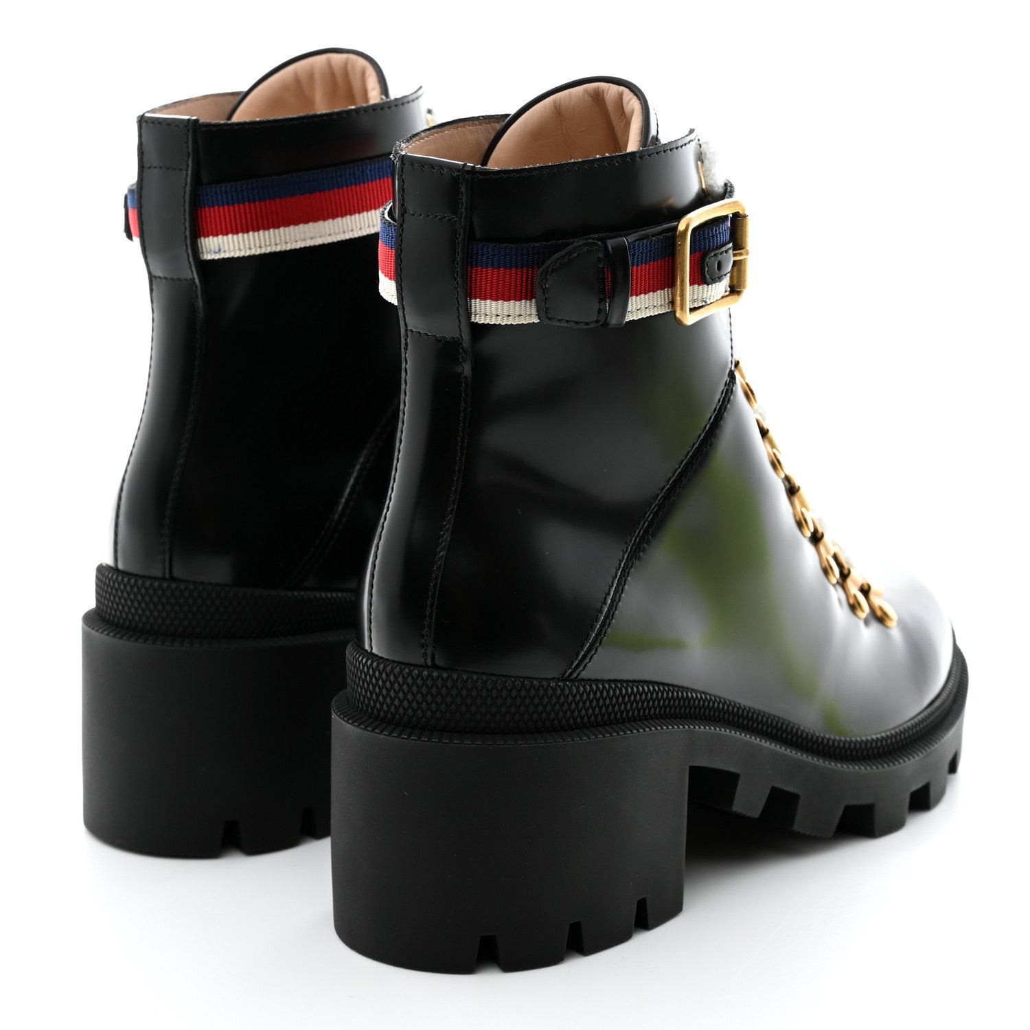 Gucci Calfskin Sylvie Web Womens Lace Up Combat Boots 38 Black 4 of 9