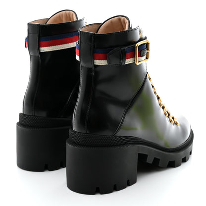 Gucci Calfskin Sylvie Web Womens Lace Up Combat Boots 38 Black 4 of 9