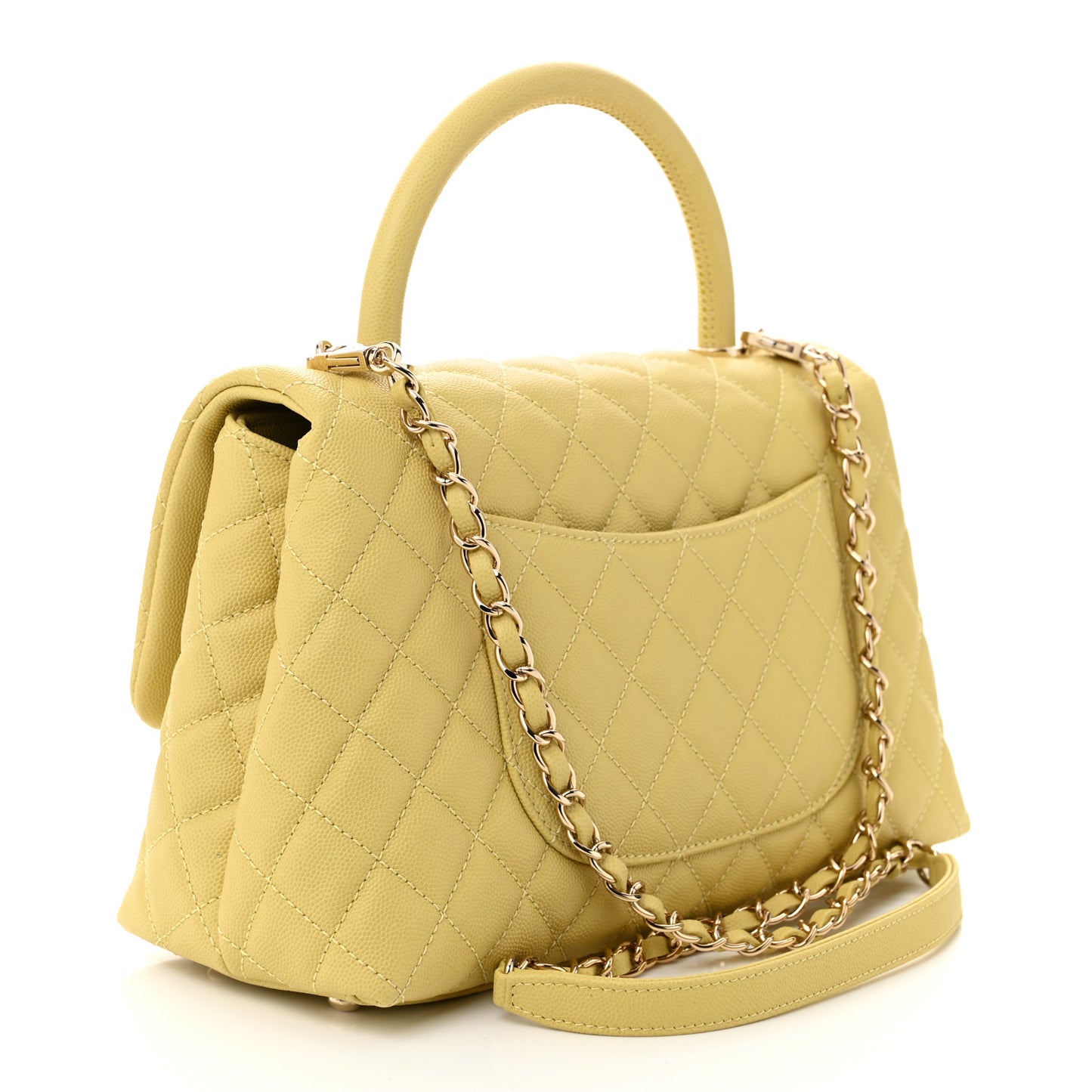 Caviar Quilted Small Coco Handle Flap Yellow