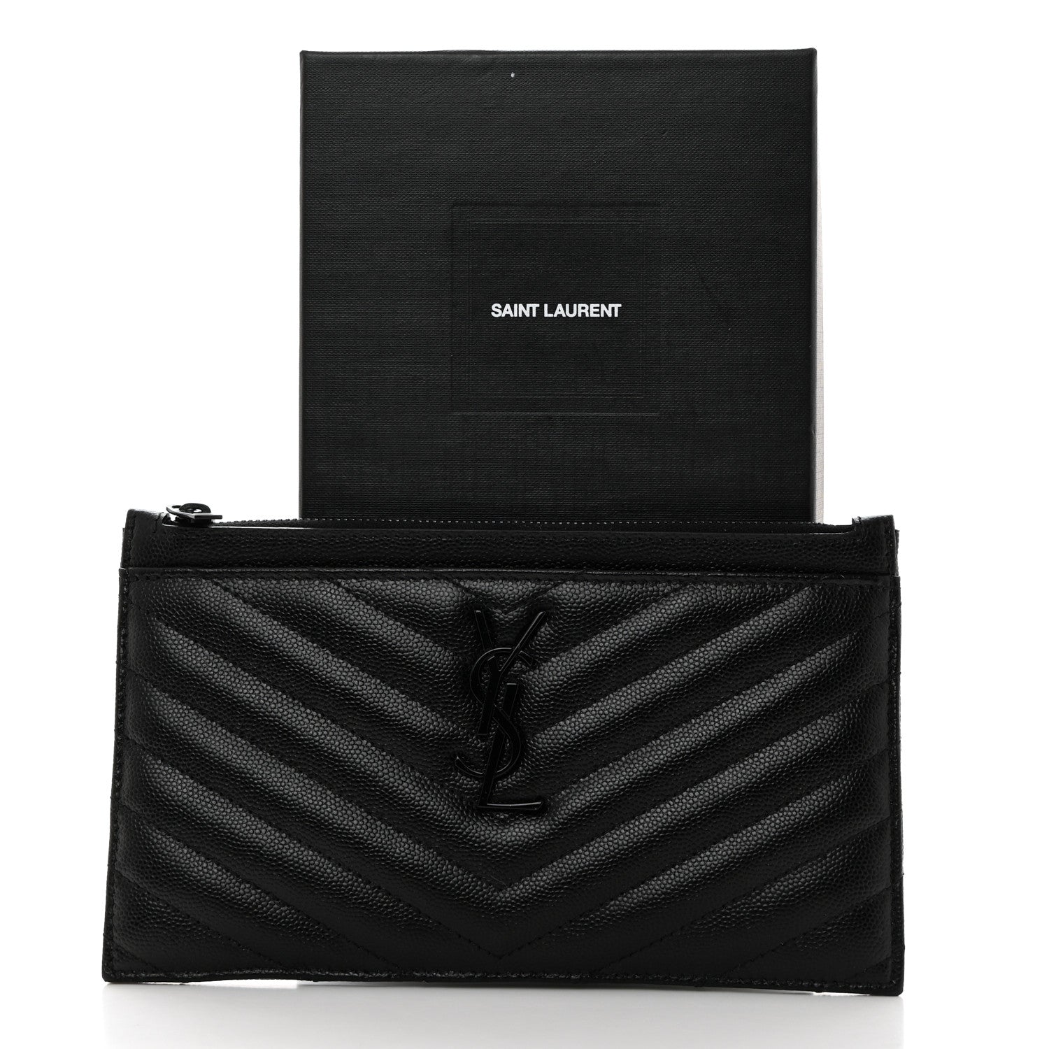 Saint Laurent Grain De Poudre Chevron Monogram Monochrome Bill Pouch Black 8 of 8