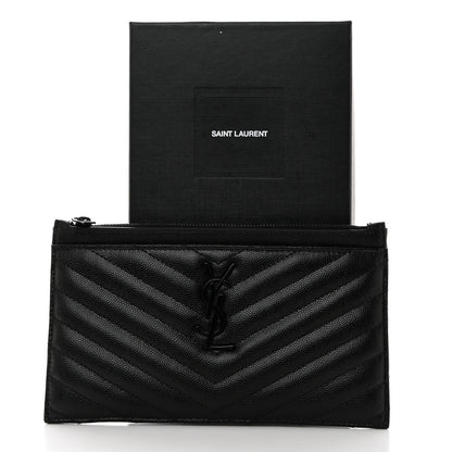 Saint Laurent Grain De Poudre Chevron Monogram Monochrome Bill Pouch Black 8 of 8