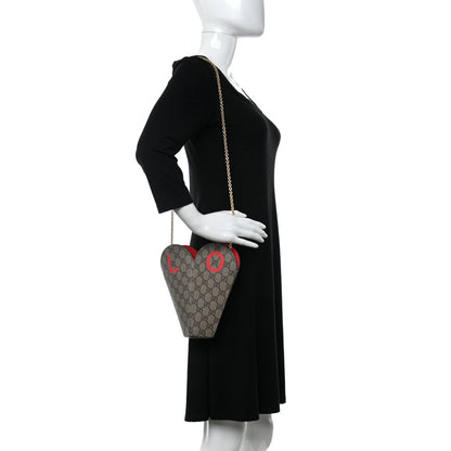 Gucci GG Supreme Monogram Love Valentines Day Small Heart Bag Beige Ebony New Geranium 2 of 9