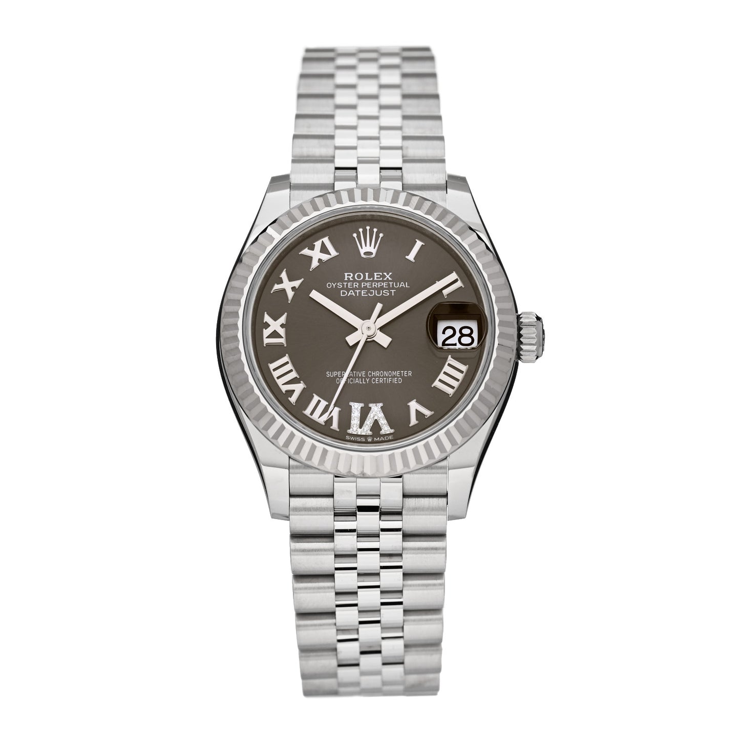 Stainless Steel 18K White Gold Diamond 31mm Oyster Perpetual Datejust Watch Dark Grey Roman 278274