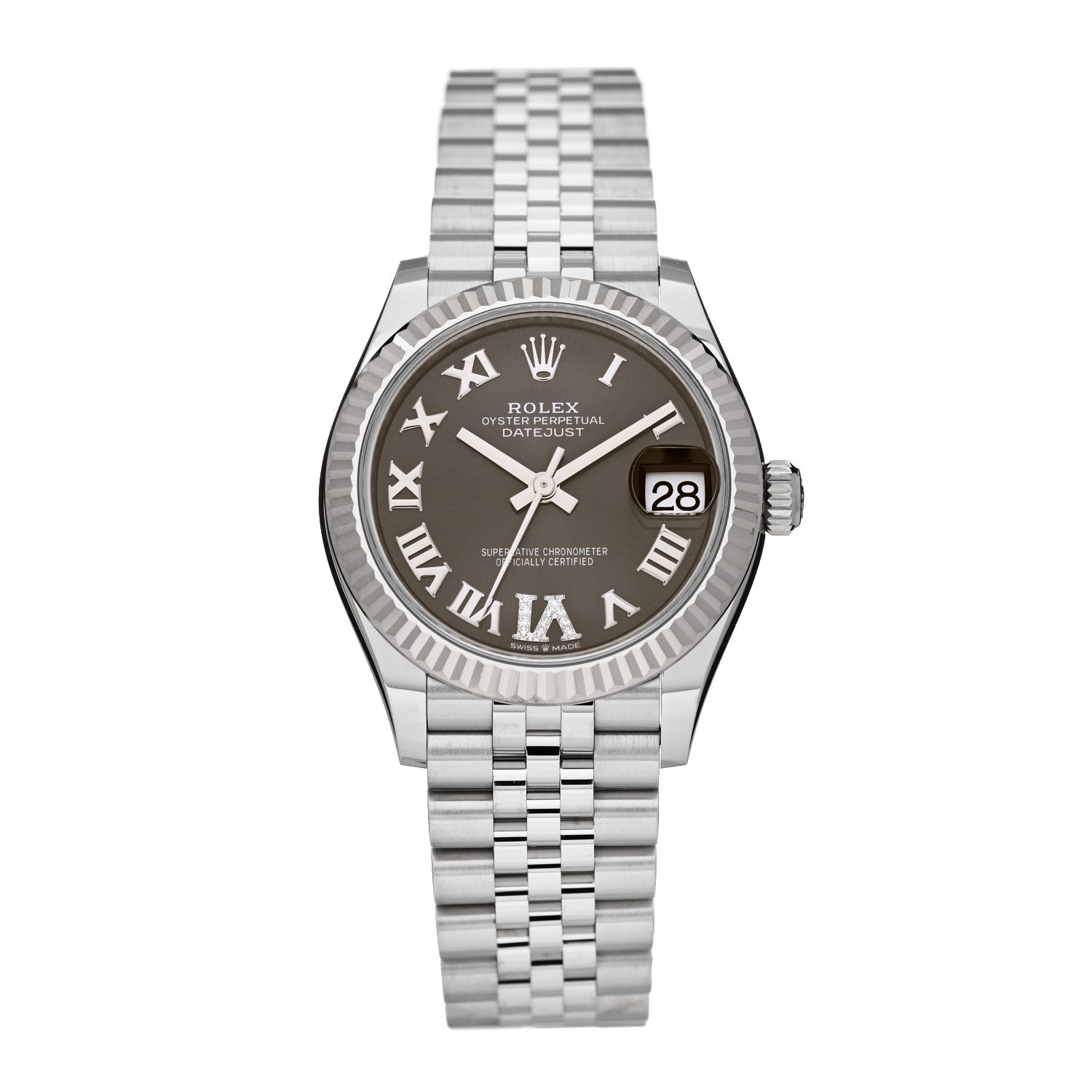 Rolex Stainless Steel 18K White Gold Diamond 31mm Oyster Perpetual Datejust Watch Dark Grey Roman 278274 1 of 5