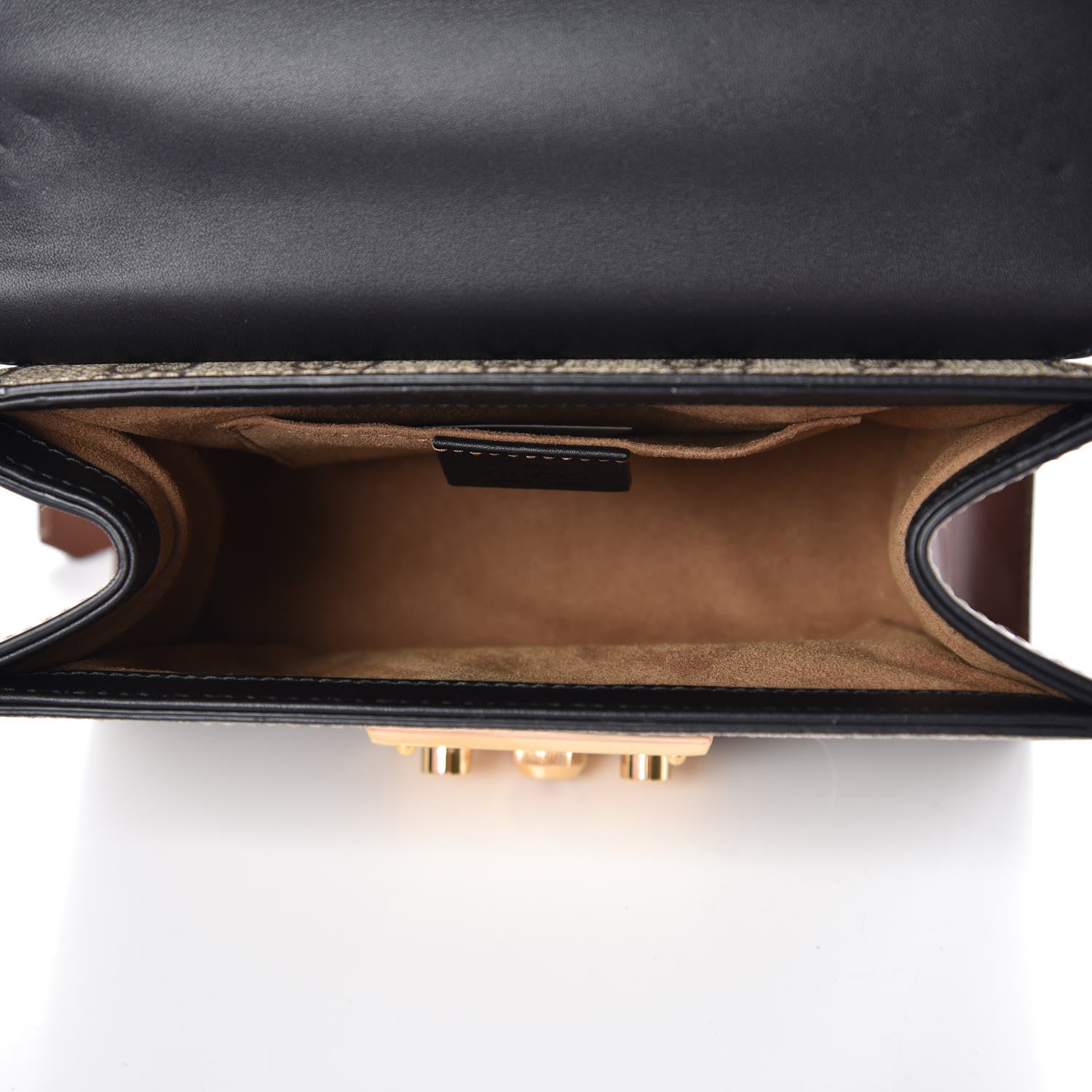 Gucci GG Supreme Monogram Calfskin Small Padlock Shoulder Bag Beige Black Cuir 6 of 11