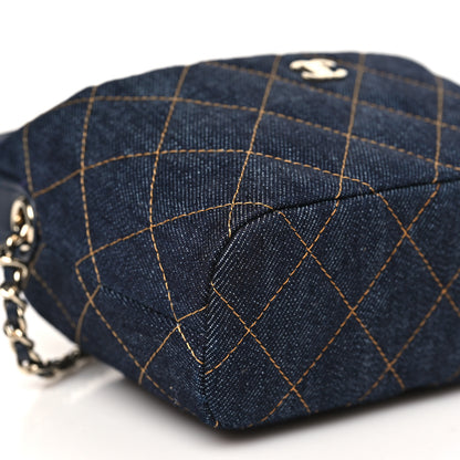 Chanel Denim Quilted Hobo Clutch With Chain Dark Blue Orange 9 of 11