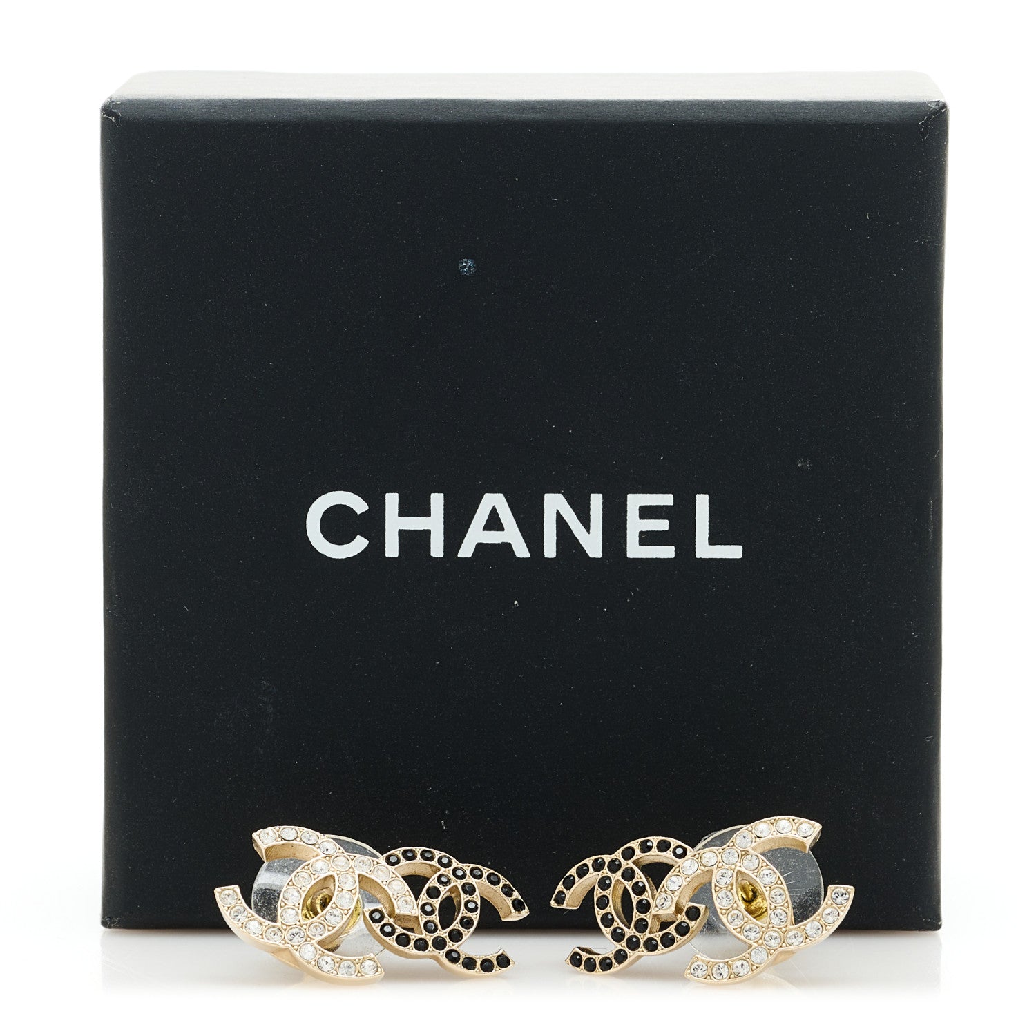 Chanel Crystal Double CC Earrings Gold Black 5 of 5