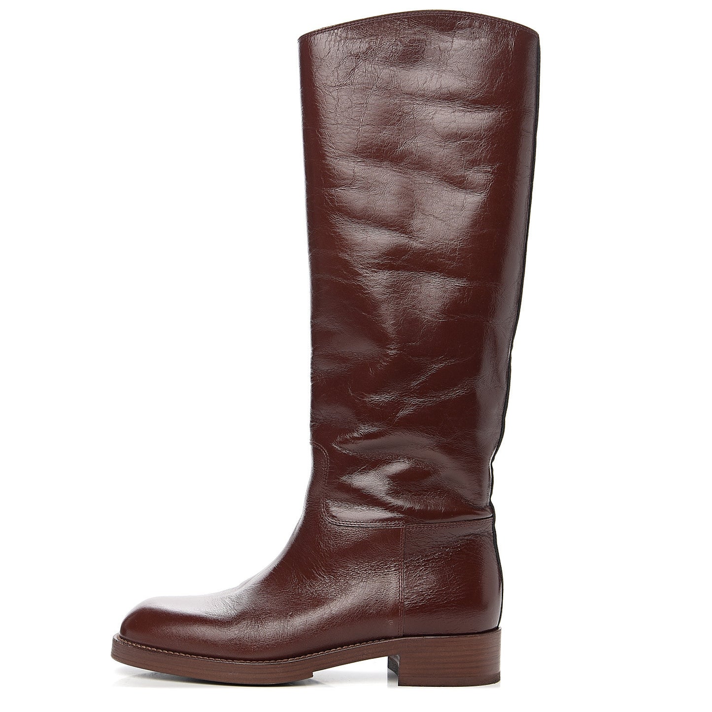 Aged Glazed Calfskin Grosgrain Knee High CC Boots 38.5 Brown Black