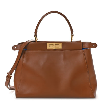 Fendi Vitello Morgan Shiny Nappa Medium Peekaboo Iconic Satchel Cuoio Bluette 1 of 11