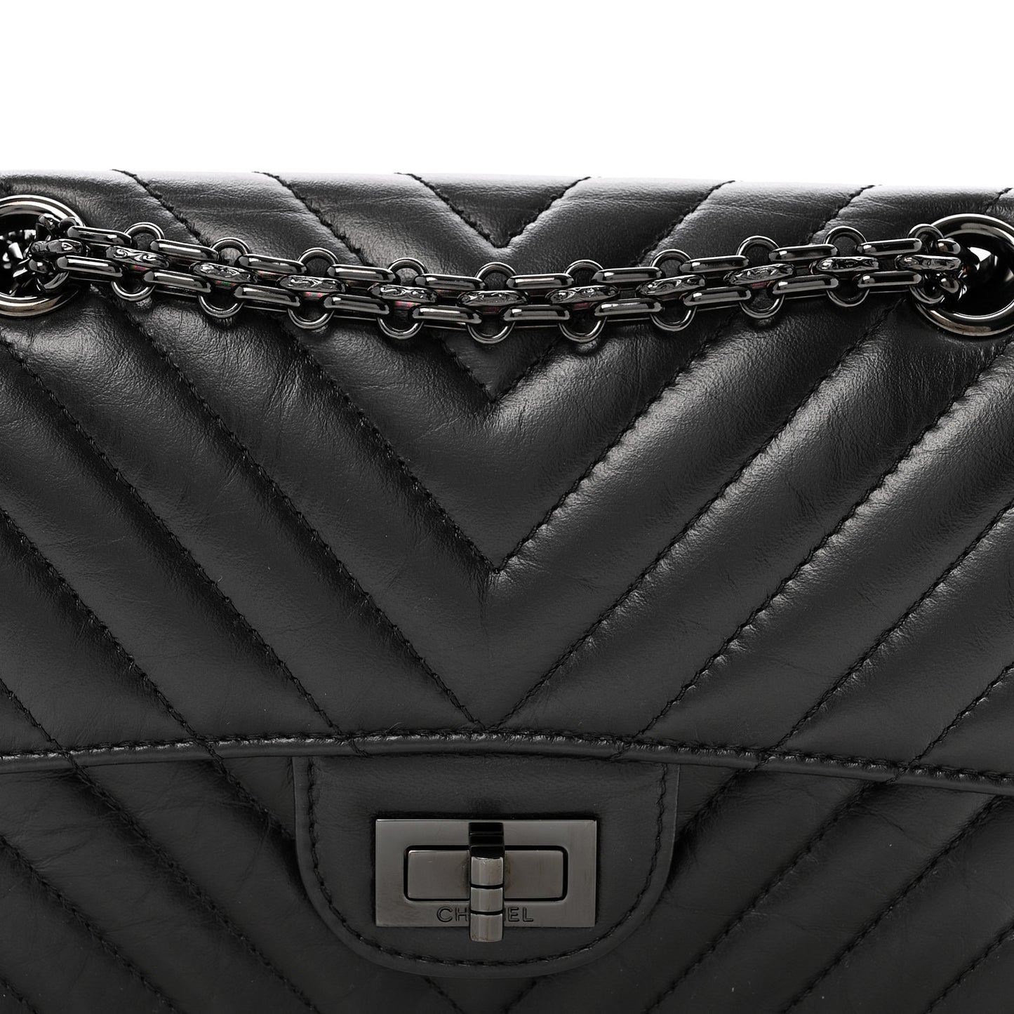Aged Calfskin Chevron Quilted 2.55 Reissue Mini Flap So Black