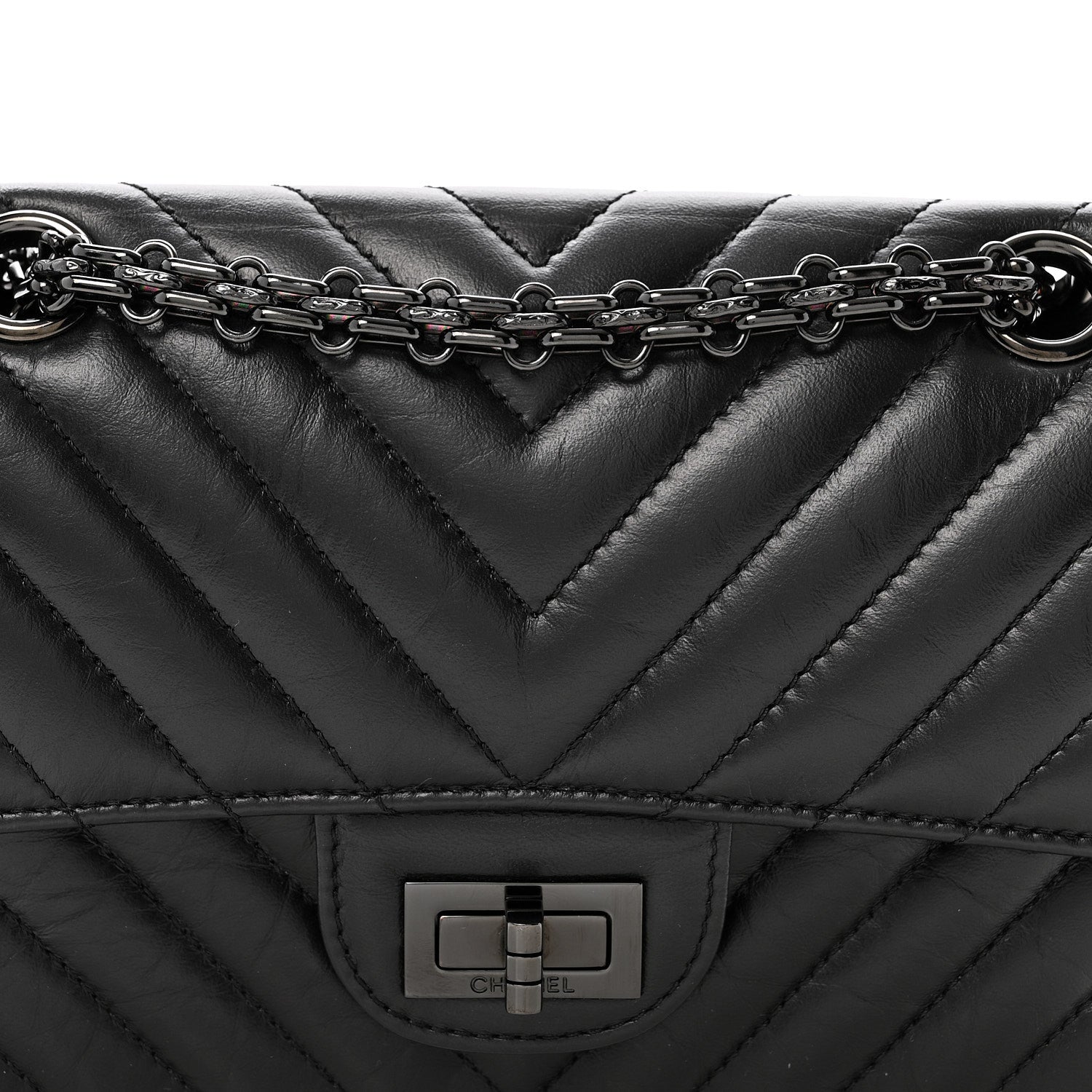 Chanel Aged Calfskin Chevron Quilted 2.55 Reissue Mini Flap So Black 7 of 12