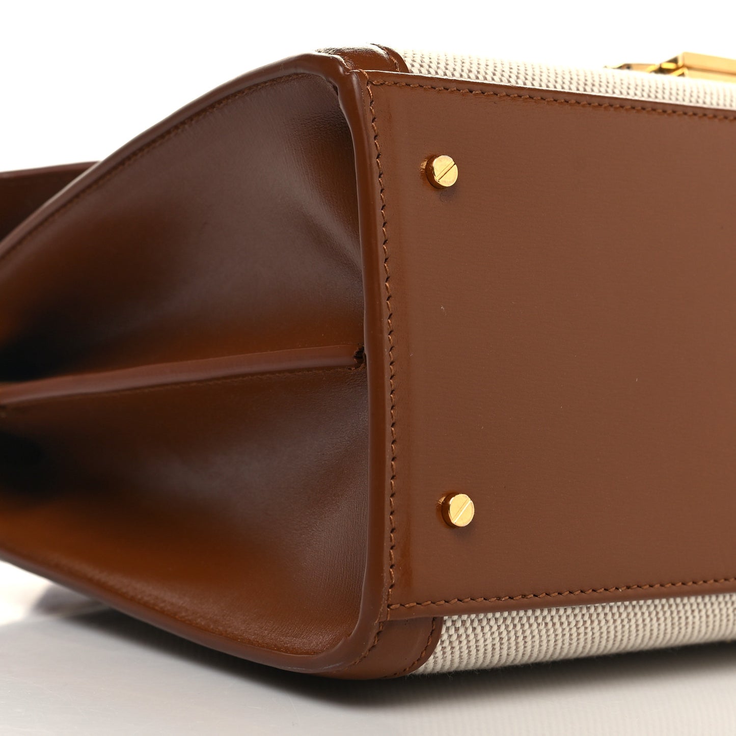 Canvas Calfskin Mini Classic Monogram Cassandra Top Handle Tan Natural