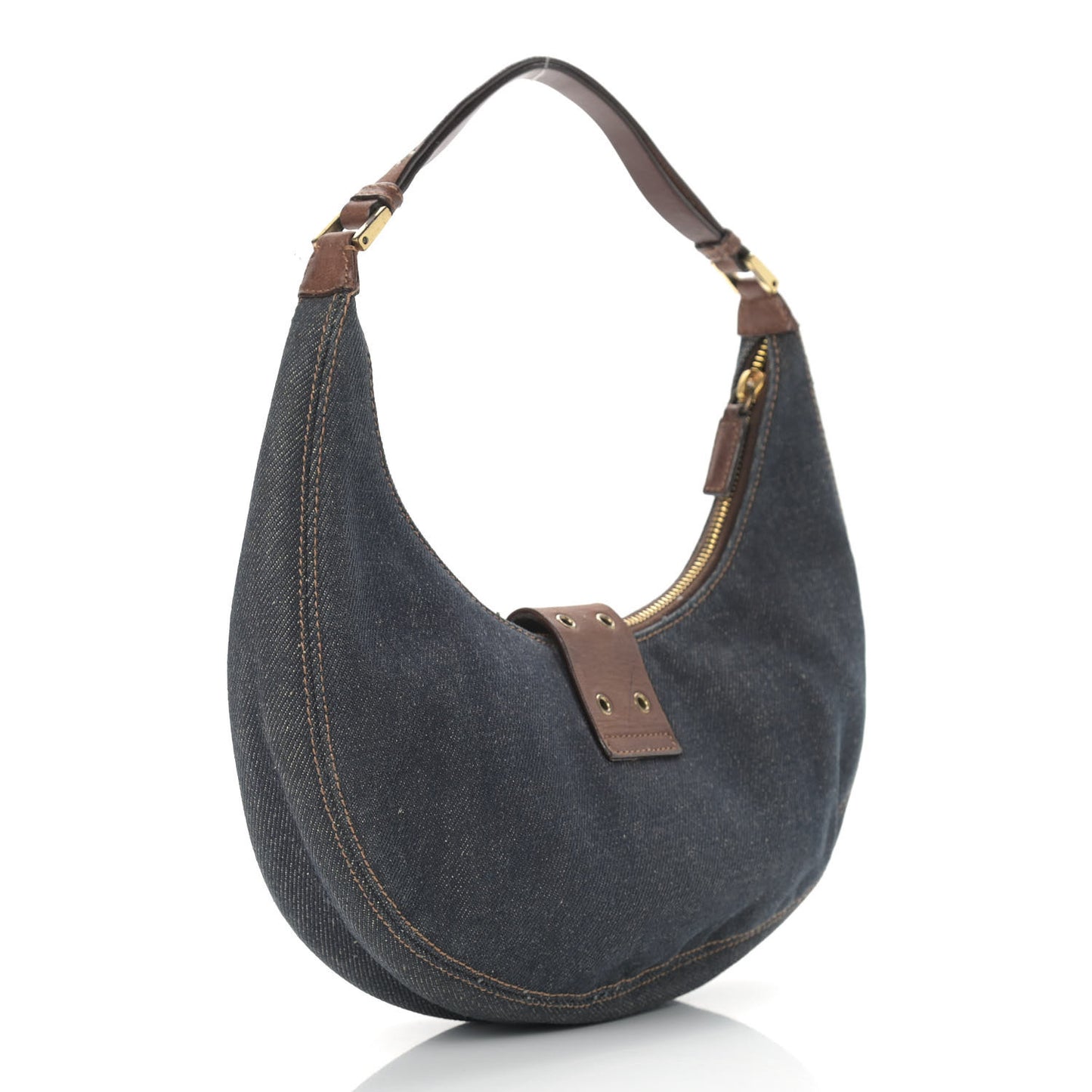 Denim Calfskin Street Chic Hobo Blue Brown