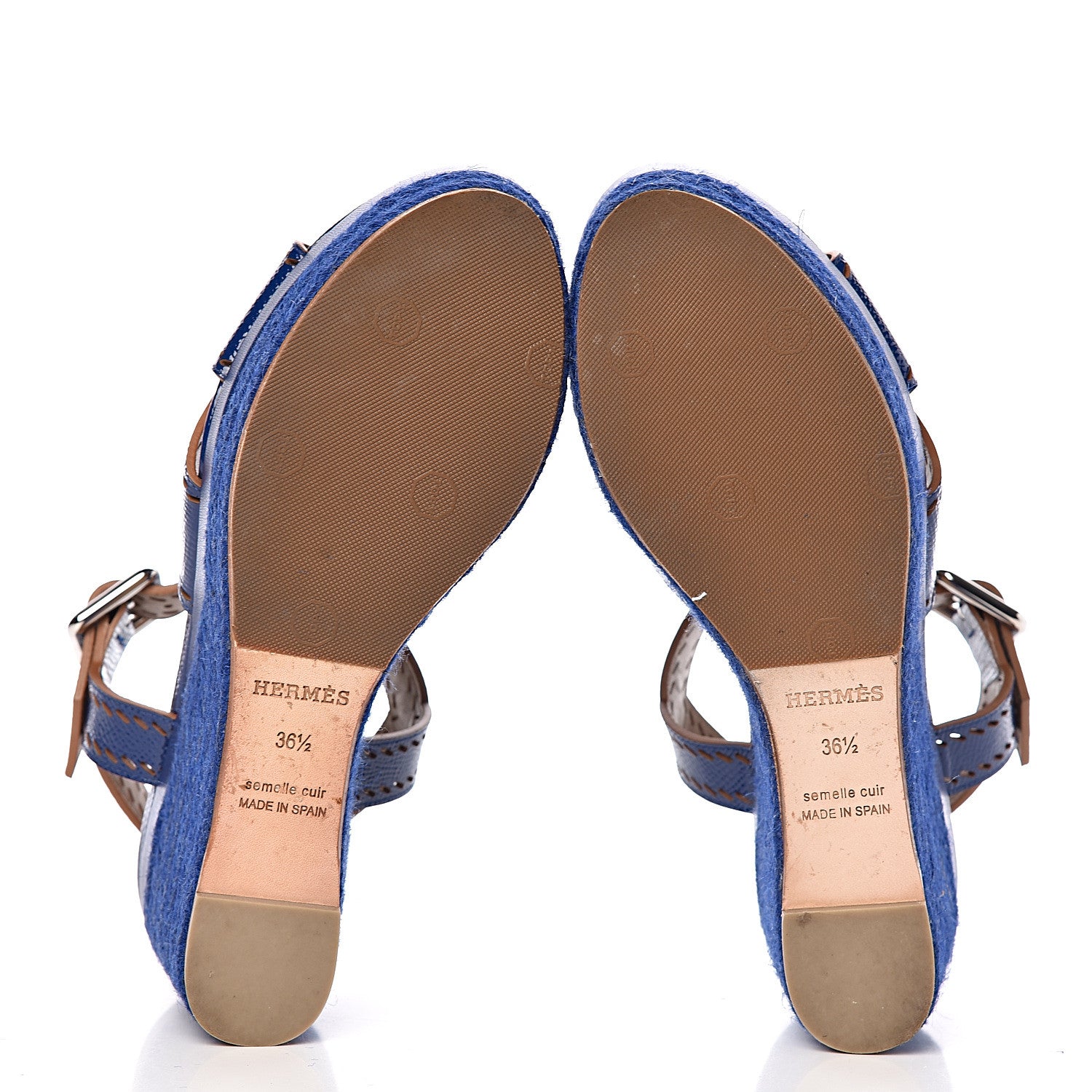 Hermes Patent Epsom Perforated Espadrille Wedge Sandals 36.5 Bleu Saphir 5 of 10