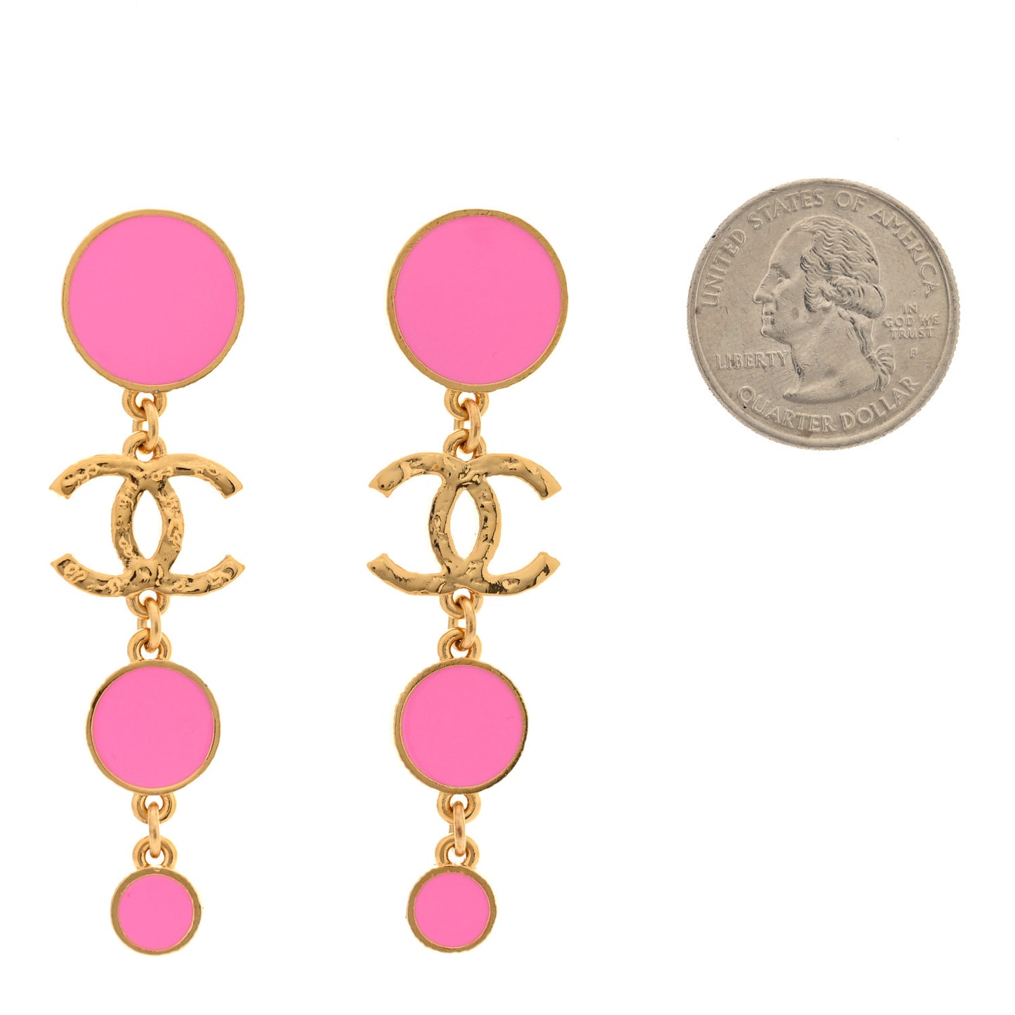 Metal Resin Disc CC Drop Earrings Gold Pink