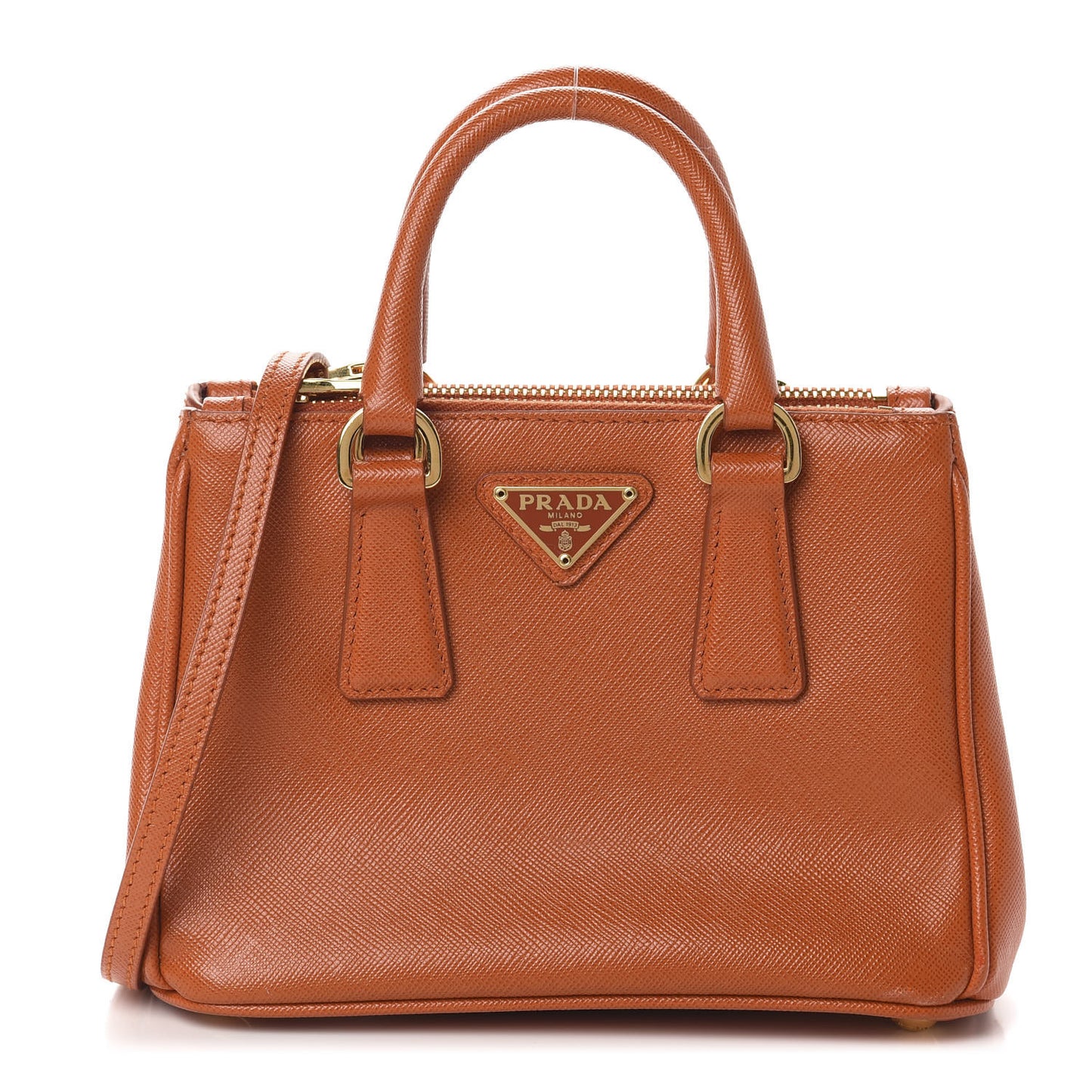 Saffiano Lux Micro Galleria Double Zip Tote Papaya