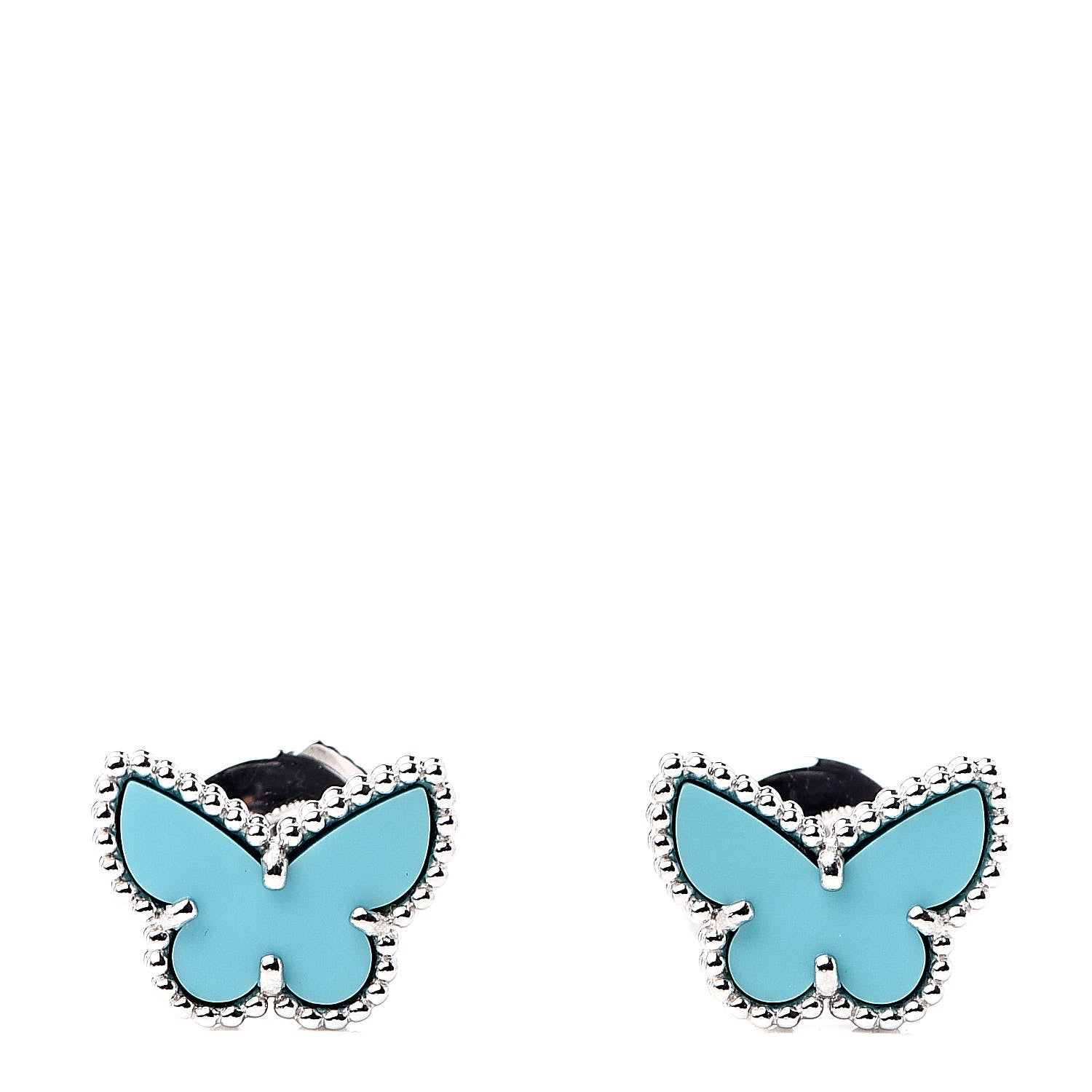 Van Cleef & Arpels 18K White Gold Turquoise Sweet Alhambra Butterfly Earrings 1 of 6