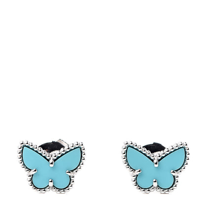 Van Cleef & Arpels 18K White Gold Turquoise Sweet Alhambra Butterfly Earrings 1 of 6